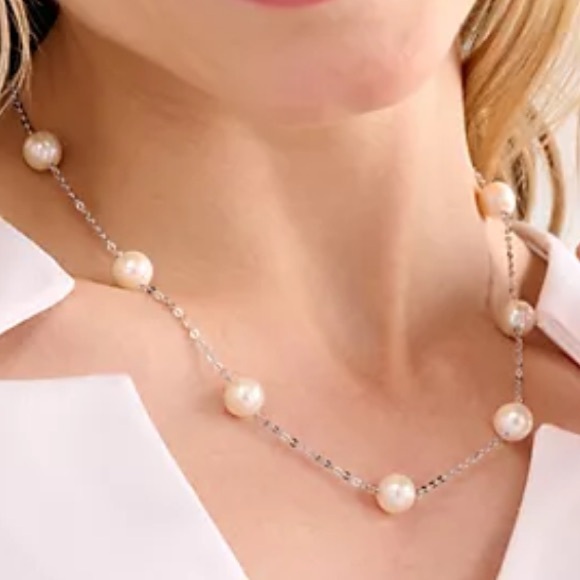 Honora White Cultured Pearl Station Necklace - Picture 4 of 5